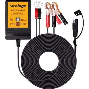 MBC015, 6V / 12V 1.5A Fully Automatic Trickle Battery Charger/Maintainer for Automotive Vehicle Motorcycle Lawn Mower ATV RV Powersport Boat, Sealed Deep-Cycle AGM Gel Cell Lead Acid Batteries