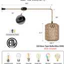 Plug in Pendant Light with 6W LED Bulb Warm Light(3000K) Dimmable Switch Cute Rattan Hanging Lamp Cord 15ft Hand Woven Plug in Chandelier Boho Hanging Lights Fixture for Bedroom Kitchen