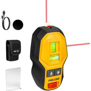 PREXISO 2-in-1 Rechargeable Cross Line Laser Level with Magnetic Stud Finder, Compact Line Lasers with LED Bubble Vials for Accurate Marking for Hanging Frames & Pictures