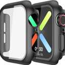 Case for Apple Watch Screen Protector SE 3(2025)/SE 2/SE/Series 4 5 6 40mm Built-in HD Tempered Glass | Slim Guard Bumper | Full Coverage Protective | Hard PC Face Cover Compatible iWatch (Black)