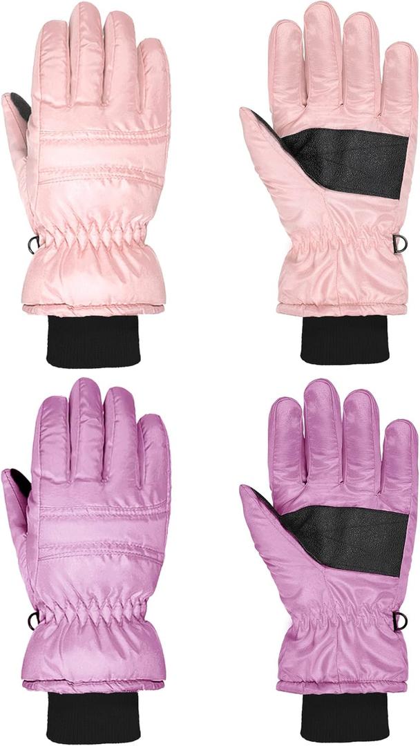 2 Pairs Kids Ski Gloves Waterproof Winter Mittens Warm Full Finger Gloves Snow Gloves for Children (Pink and Violet, 1 - 3 Years)
