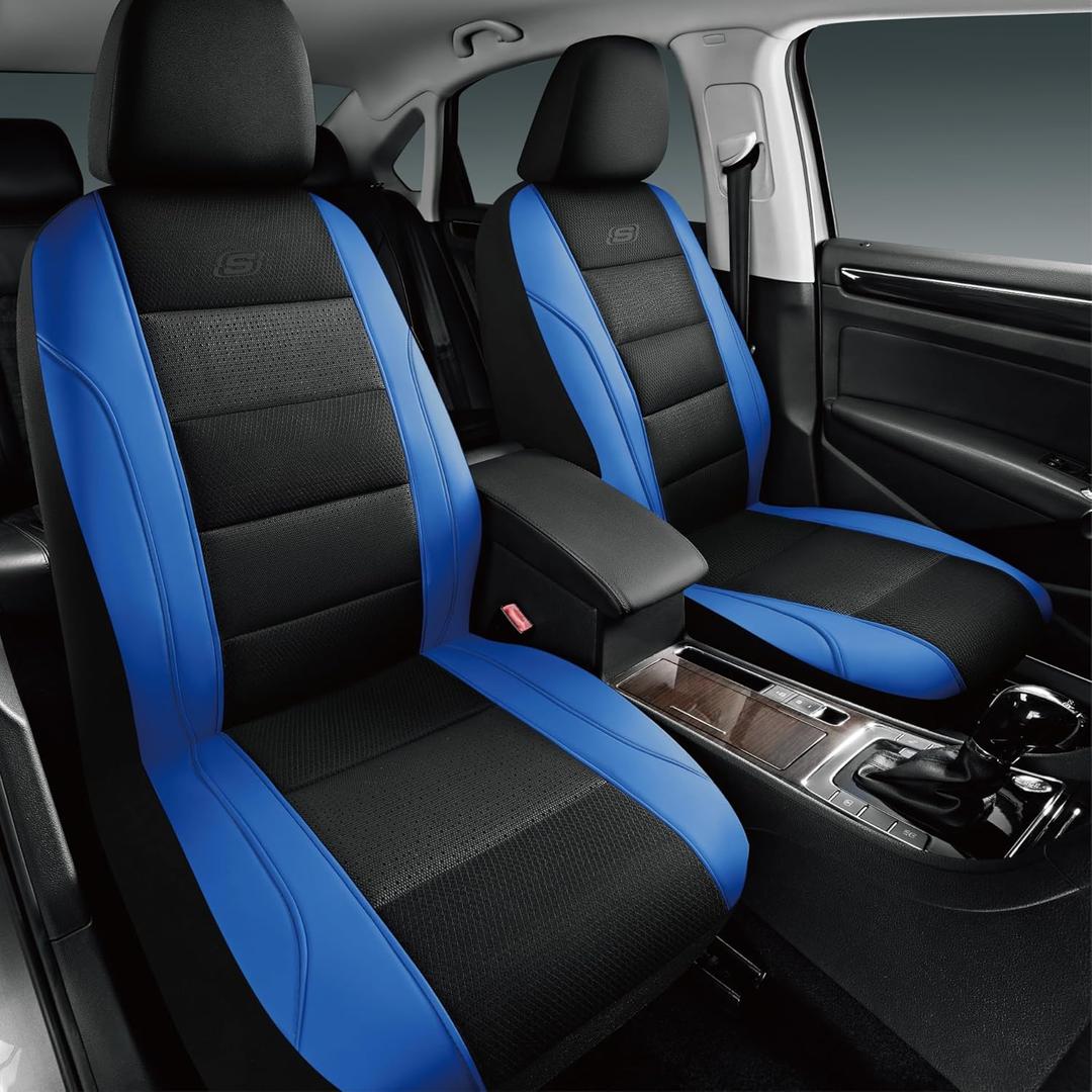 Skechers Mens Seat Covers, Air-Cooled Memory Foam Car Seat Covers Front Seats, Airbag Compatible,Universal Fit for Most Cars, SUVs, Vans and Trucks,Blue