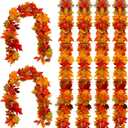 Joyhalo 6 Pack Fall Garland, Autumn Leaves Garland for Mantle Indoor Outdoor Fall Decorations for Home, Hanging Maple Leaf Foliage Vines for Fireplace, Front Door, Porch and Thanksgiving Decor