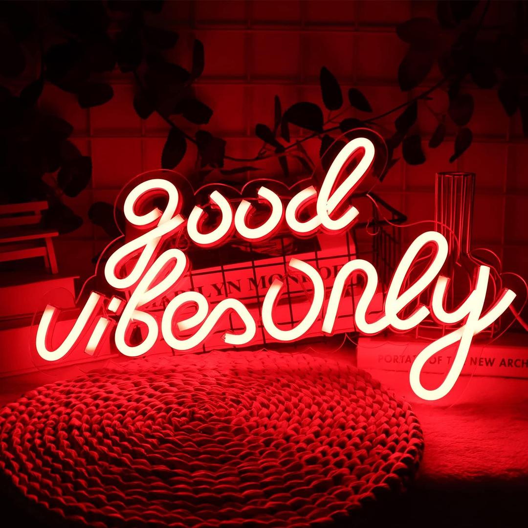Good Vibes Only Neon Signs for Wall Decor Neon Lights Led Signs Suitable for Living Room Beer Bar Game Hotel Birthday Party Restaurant Christmas Unique Gift for Lover 16.5 * 10 Inch(Red)