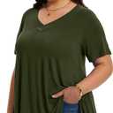 LARACE Plus Size Tops for Womens T Shirts Button Down Summer Clothes Short Sleeve Tunics Casual V Neck Blouses (Green, XXL)