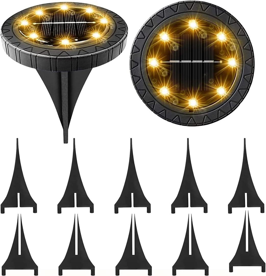 Solar Powered 2Pack, Waterproof LED Outdoor Disk Lights - Solar Garden Lights for Landscape, Pathway, Patio, Yard, Walkway, Lawn, Driveway (Warm White) (Black)