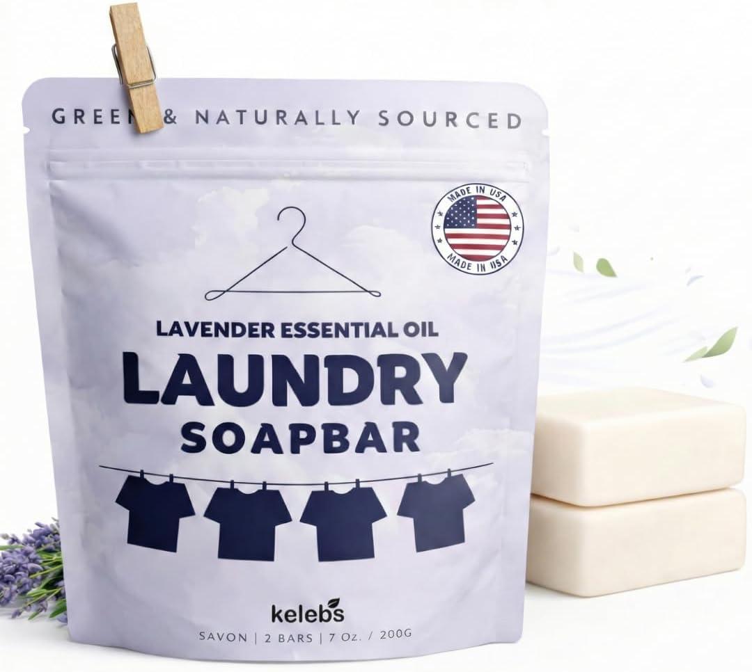 Laundry Soap Bar with Lavender for Sensitive Skin - Delicate Stain Remover Clothes, Underwear, Collar - 2 PCS