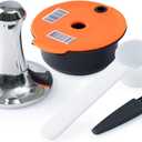 Reusable Coffee Capsules, Refillable Coffee Filte Compatible for Tassimo MachinesCoffee Pods with Reusable Lids (180ml+Tamper)