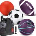 Lenwen 4 Pcs Sports Balls Set, Include Official Size Basketball Soccer Football Playground Ball Pump Equipment Bag Recess Equipment Sport for Teen Adult Gift Back to School (Dark Purple and Mint Green)