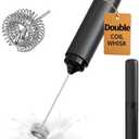 CIRCLE JOY Rechargeable Milk Frother Hanheld, Dual Coil Whisk Head Electric Coffee Frother, Portable Hand Frother Wand Drink Mixer for Matcha Lattes Cappuccino, Kitchen Gifts, Black(2 pcs)