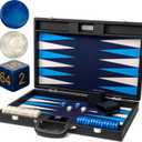 Pointworks 19 Inch Premium Backgammon Sets for Adults Leather Black - Blue. Premium 1.6 Inch Checkers & Dice Set, Travel Backgammon Set, Large, Backgammon Board Game, Backgammon Game Set, 19 inches x 25 inches