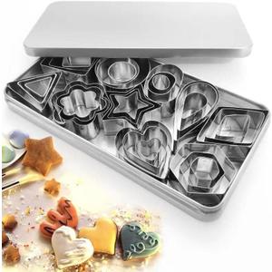 30Pcs Small Cookie Cutter Set with Box, Stainless Steel Fruit Veggie Polymer Clay Cutters Tools for Kids, Geometric Biscuit Mini Cookie Cutters Mold for Cake, Biscuit, Fruit Decorations and So on