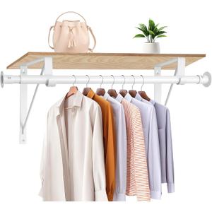 Closet Rod, 16 to 75 Inch Clothes Rods Heavy Duty Adjustable Clothes Rods for Hanging Clothes and Heavy Duty Clothes Rod Bracket Closet Rod Support (White)