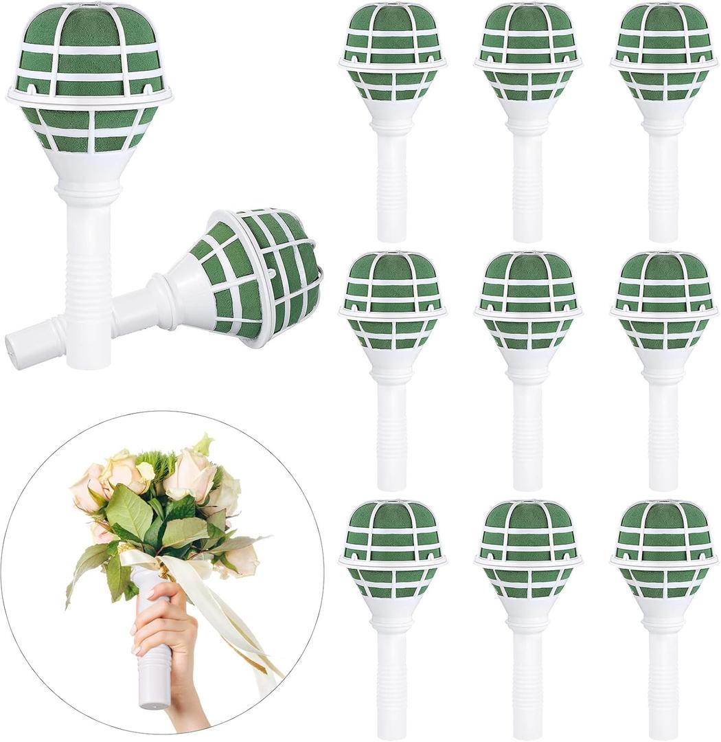 Geiserailie Wedding Bouquet Holder Bridal Bouquet Holders for Artificial Flowers Foam Bouquet Holder Handle for Weddings Flower Arrangement Gardening Supplies (10 Pieces)
