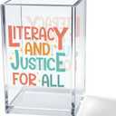 Literacy and Justice for All Acrylic Cosmetic Pencil Pen Holder Cup, Reading Book Club Pen Holder Cup, Bookish Gifts, Social Justice Gifts for Women Mom Sister Friend Coworker Librarian Teacher