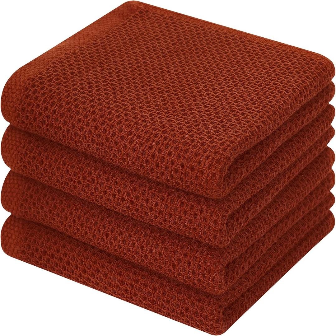 Kitinjoy 100% Cotton Waffle Weave Kitchen Hand Towels (13 X 28 Inches, Rust), 4-Pack Super Soft and Absorbent Dish Towel for Drying Dishes