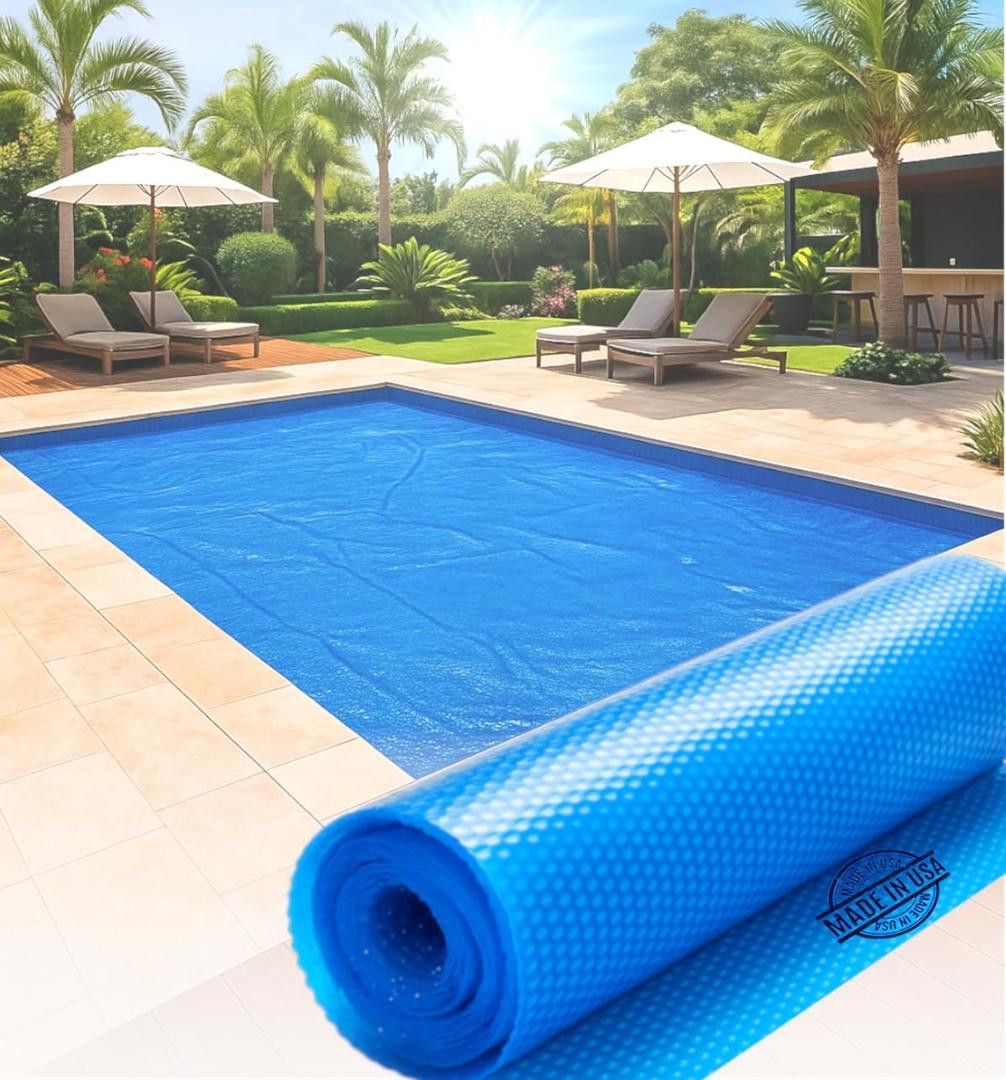 SunHeater Pool Solar Blanket - Heavy Duty Rectangular Thermal Cover with Bubbles - Heat Transfer Solar Pool Heater for In-Ground Swimming Pools - Durable 12 Mil Thick Polyethylene - 16' x 32' Feet