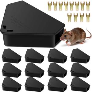 12 Pack Mice Bait Stations with Keys, Mouse Stations, WeatherResistant Mouse Station Box for Indoor Outdoor Keep Rat Mice Away Pets Safe, Dual Entry Tunnel, Black