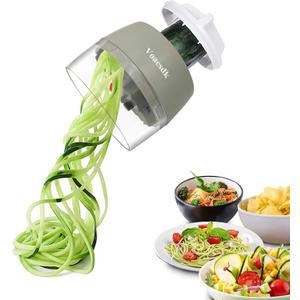 Handheld Spiralizer Vegetable Slicer,4 in 1 Heavy Duty Veggie Spiralizer Zucchini Spaghetti Maker,Vegatable Spiral Slicer for Salad,Carrot,Fruit,Cucumber,Zucchini,Onion Noodle Maker (Gray)