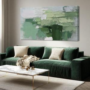 SHEYOYE Green Canvas Wall Art, White Modern Wall Decor, Eclectic Hanging Decor for Living Room, Bedroom, and Office | 20" x 40"