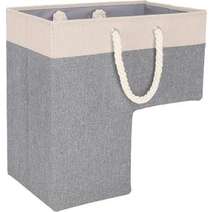 Stair Basket 16" x 16" x 10" Basket for Stairs with 3 Foldable Sections, Durable Cotton Collapsible Storage Bins, Stair Storage Organizer