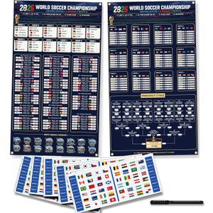 2026 World Soccer Cup Schedule & Match Fabric Wall Chart Set 2 Large Cloth Posters with Marker & National Flag Stickers for wonderful Soccer Fans Gift Soccer Game Night Decorations (75x130cm)