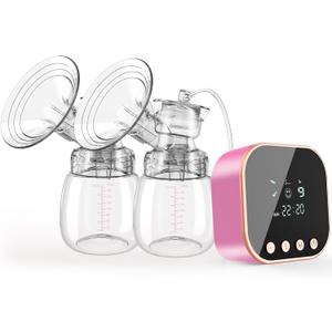 Lulia Double Electric Breast Pump, Anti-Backflow & LED Display, Breastfeeding Pump 4 Modes & 9 Levels, Portable Breast Pumps with 24mm Flange, Pink-2P