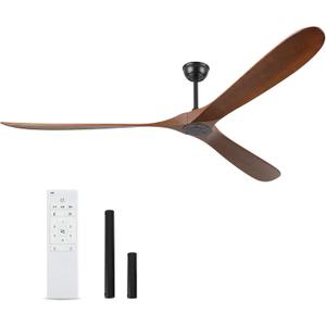 88" Ceiling Fan, Extra Large No Lights, 3 Wood Walnut Blades, DC Motor, Reversible Propeller Outdoor Ceiling Fan for Patios, Exterior House Porch, Farmhouse Gazebo with Remote Control