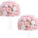 2pcs Large Artificial Flowers Centerpieces Decor for Tables Floral Arrangement Bouquet for Wedding Reception Aisle Ceremony Party Flowers Balls (Without Stand) (2pcs 15'' Pink)