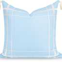 Hofdeco Premium Coastal Patio Indoor Outdoor Throw Pillow Cover Only, 20"x20" Water Repellent for Backyard, Couch, Baby Blue Embroidered Line Frame