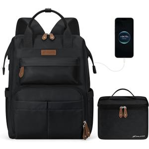 Maelstrom Travel Backpack for Women Men,Laptop Backpack Fits 15.6-17.3 Inch Laptop, Nurse/Work Bag with Insulated Lunch Box (Black) (Standard)