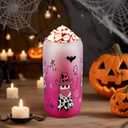 Cowboy Ghost Cup, Spooky Halloween Gifts for Women, Cute Western Cowgirl Tumbler, 16 oz Coffee Glass Cup with Lid & Straw (White-Pink)