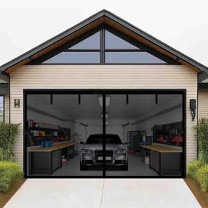 Magnetic Garage Door Screen 11x9ft for 1 2 Car Doors Durable Fiberglass Heavy Duty Mesh Magnetic Net, Pets Friendly Retractable Carport Garage Patio Porch RV Doors Curtain (Black, 11x9ft)