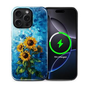 Case for iPhone 16 Pro Max, Magnetic Hybrid Shockproof Protective Phone Case with MagSafe Compatible Design, Sunflower Art