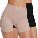 WOWENY Anti Chafing Slip Shorts for Under Dresses Underwear for Women Thigh Bands (Medium, A03-2 Pack-black+beige)