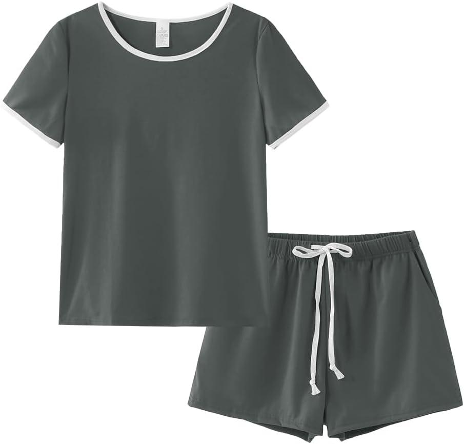 VENTELAN Women's Shorts Pajama Set Short Sleeve Sleepwear Nightwear Pjs with Pocket,S-XXL (M)