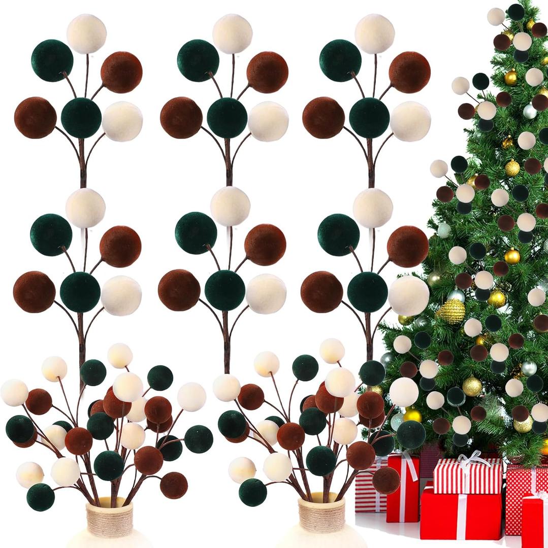 2 x 6 Pack Velvet Christmas Ball Ornament 11.8 Inch Large Christmas Tree Ball Picks Xmas Tree Topper Hanging Decor for Home Stockings Vase Fillers Garland Wreath Holiday DIY Crafts Supplies (Brown)