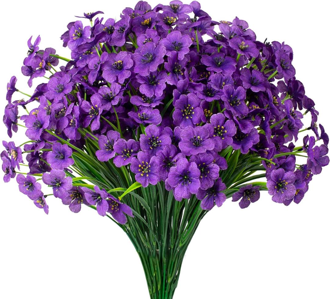 15 Bundles Artificial Flowers UV Resistant Outdoor Plants No Fade Faux Plastic Shrubs Fake Silk Flowers Window Box Garden Porch Home Decoration(Purple)