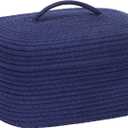 Sea Team Oval Cotton Rope Storage Basket with Lid, Lidded Woven Storage Bin, Nursery Storage Container, Diaper Caddy, Baby Shower Basket, Box, Organizer, 15 x 11 x 6.5 Inches (Medium, Navy Blue)