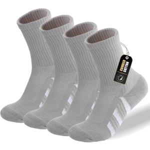 4 Pairs Womens Cotton Crew Work Socks,Moisture Wicking Athletic Socks for Hiking Sports Running(GREY,5-9)