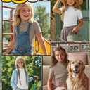 LessonZoo 3 Pack Girls Shirts Short Sleeve Mock Turtleneck Cotton Cute Lettuce Trim Summer Tops 5-14Y Kids Clothes(Black, White, Khaki,11-12 Years)