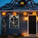 2 x Halloween Skeleton Scary Curtain Window Banner, Halloween Ghost Window Silhouette Door Cover Horror Poster Spooky Backdrop for Indoor Outdoor Wall Garage Living Room Party Decor Props