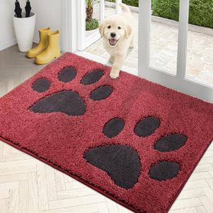 PURRUGS Dirt Trapping Door Mat 32" x 47", Non-Skid/Slip Machine Washable Microfiber Entryway Rug, Dog Doormat, Super Absorbent Welcome Mat for Muddy Wet Shoes and Paws, Burgundy Red