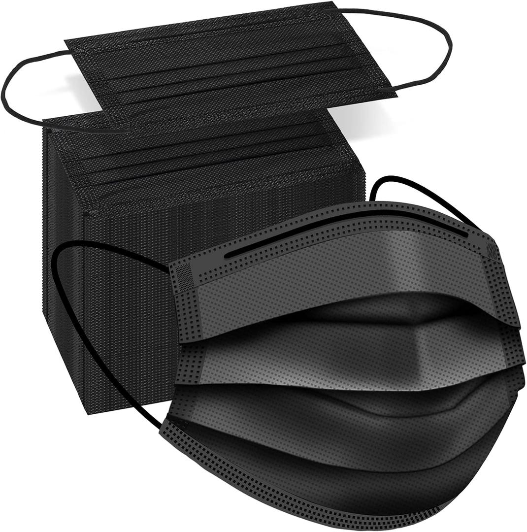 100 PCS Disposable Face Masks, Black Disposable Masks, 3 Ply Protection Face Masks