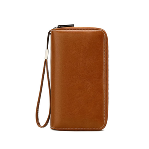 VONCOSS Women's RFID Blocking Leather Wallet - Large Capacity Double Zip Around Clutch with Wristlet,Secure Travel Purse and Phone Holder