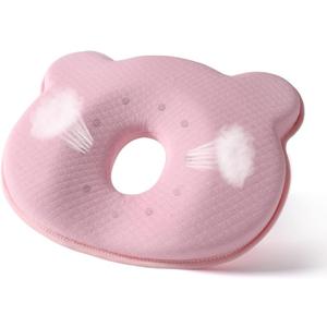 Memory Foam Travel Pillow, Portable Cute Cartoon Bear Soft and Cozy Pillow (Pink)