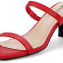 IDIFU IN3 Chunky Heels For Women Low Block Square Open Toe Heels Two Strap Slip On Comfortable Slides Heeled Sandals Sexy Wedding Prom Party Dress Shoes Cute Mule Short Heels, Size 8