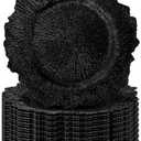 FANTEKE 50 Pack Round Black Charger Plates 12.6 Inch Plastic Black Reef Charger Plate Decor Round FloralCharger Plates for Wedding Party Dinner Event Birthday and Holiday Decoration