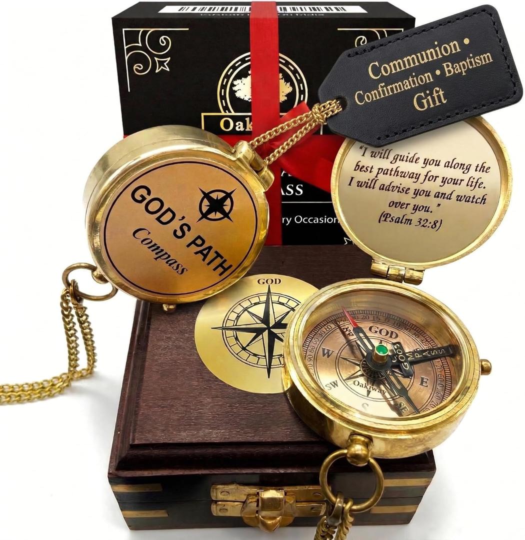 God's Path Compass Communion & Confirmation Gift for Teenage Boys | Baptism Religious Gifts for Men, Christian, Catholic, Graduation | Sentimental & Inspirational Present Greeting Card Included