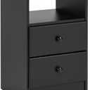 Prepac Astrid Simplistic Nightstand Side Table with 2 Drawers and Open Shelf, Functional Bedside Table 15.5" D x 16" W x 24.5" H, Black, BDNH-0402-1